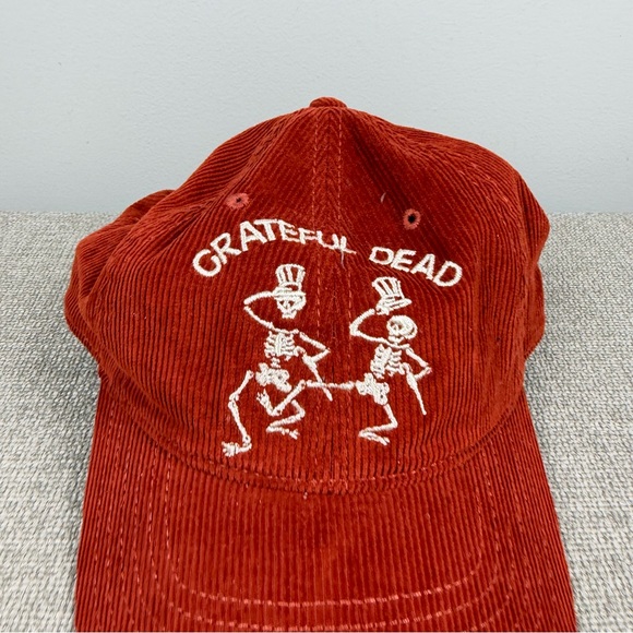 Grateful Dead Burnt Orange Corduroy Dancing Skeletons Embroidered Hat Spooky - Picture 2 of 11